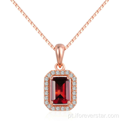 925 Sterling Silver Rose Gold Ruby Colar Pingente